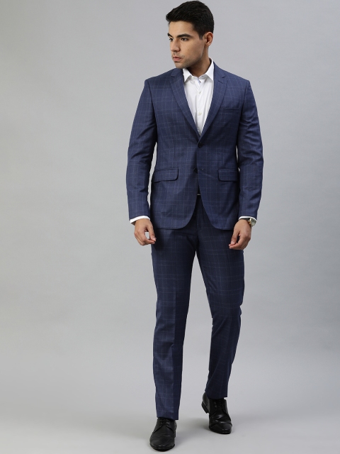 

Louis Philippe Men Navy Blue & White Checked Slim-Fit Single-Breasted Formal Suit