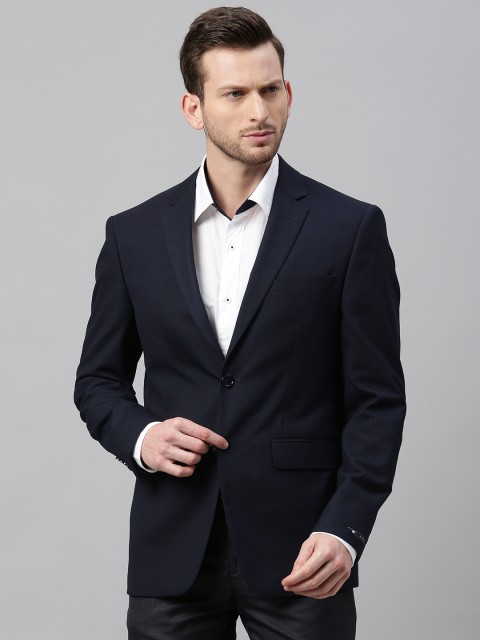 

Louis Philippe Men Navy Blue Solid Slim-Fit Single-Breasted Formal Blazer
