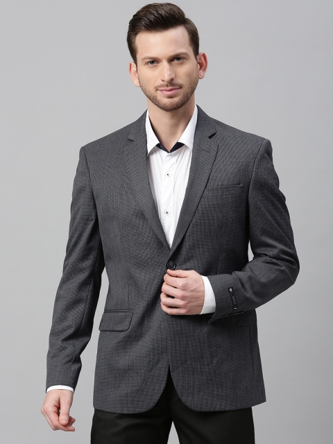 

Louis Philippe Men Grey Checked Slim-Fit Single-Breasted Formal Blazer