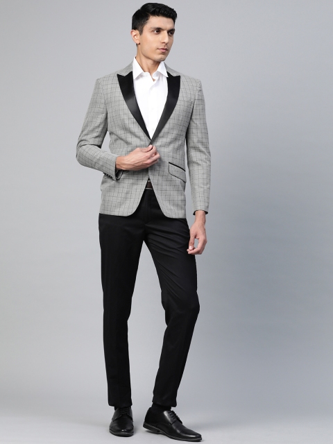 

Louis Philippe Men Grey & Black Checked Slim-Fit Single-Breasted Formal Two-Piece Suit