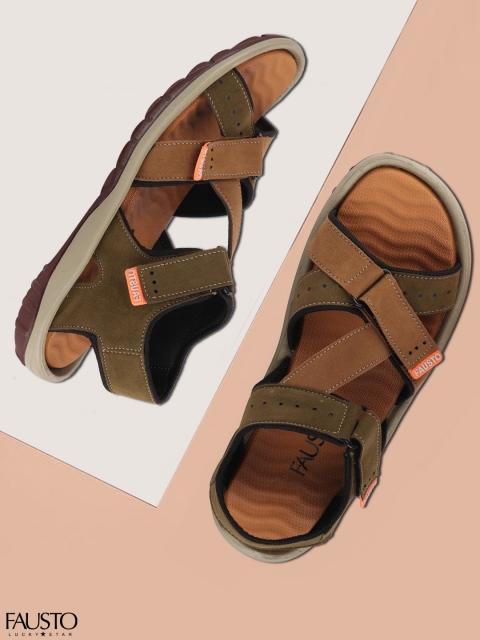 

FAUSTO Men Beige & Grey Sports Sandals