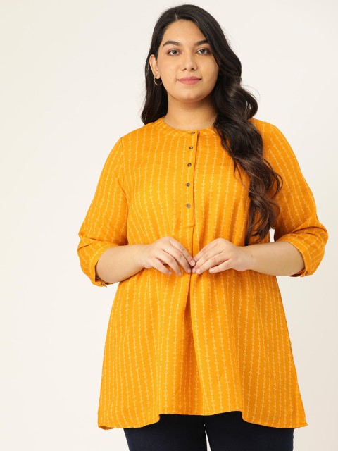 

Sztori Women Mustard Yellow & White Plus Size Striped A-Line Kurti