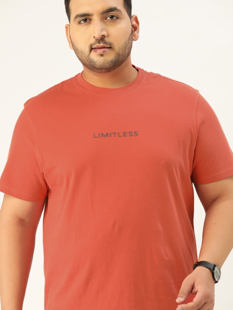 

Sztori Men Plus Size Rust Orange Solid Round Neck T-shirt