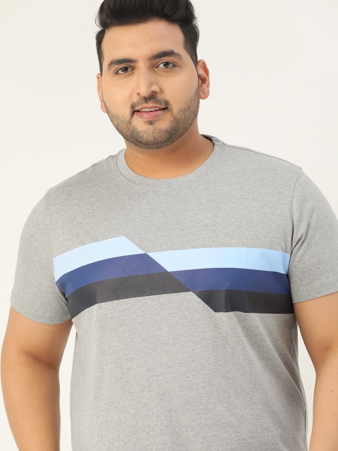 

Sztori Men Plus Size Grey Melange & Blue Graphic Print Round Neck T-shirt
