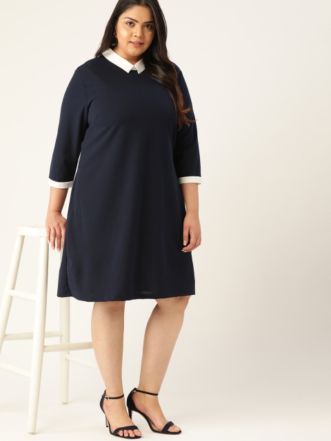 

Sztori Women Plus Size Navy Blue Solid A-Line Dress
