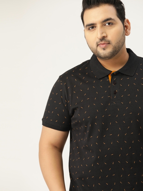 

Sztori Men Plus Size Black & Mustard Yellow Geometric Printed Polo Collar T-shirt