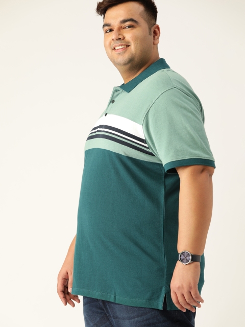 

Sztori Men Plus Size Green and White Striped Pure Cotton T-shirt