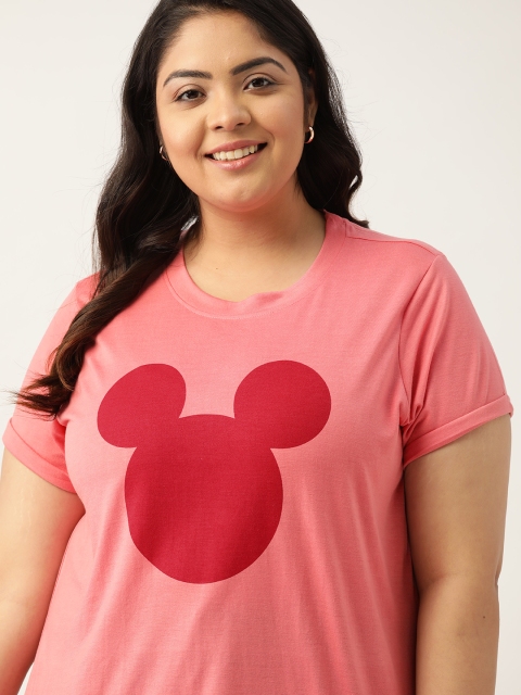 

Sztori Disney Women Plus Size Pink & Red Mickey Mouse Print Round Neck T-shirt