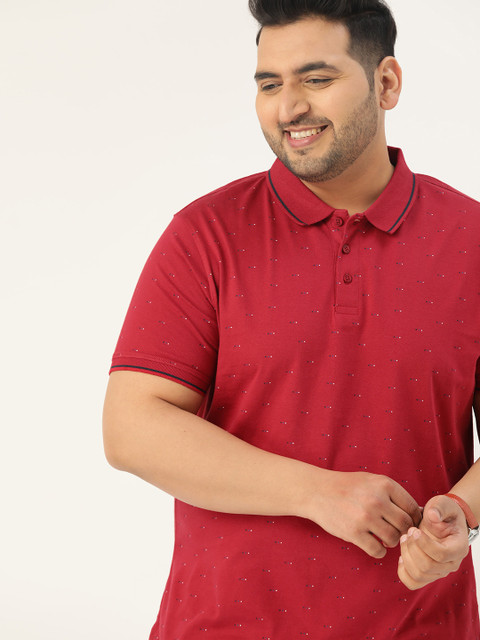 

Sztori Men Plus Size Maroon & Blue Geometric Print Pure Cotton Polo Collar T-shirt