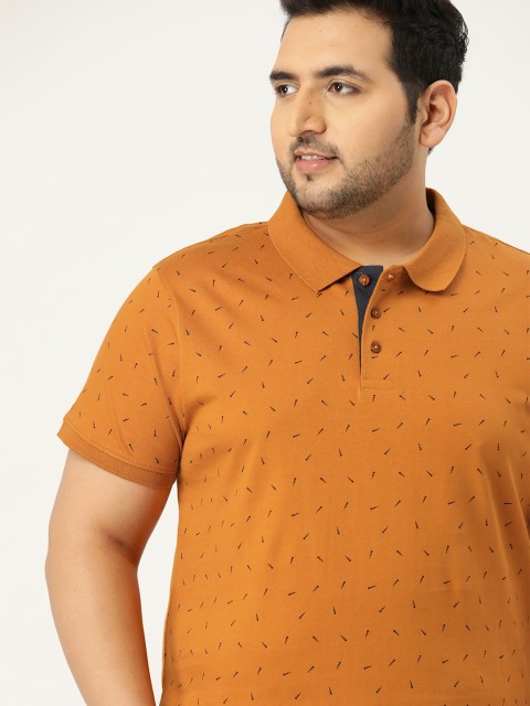 

Sztori Plus Size Men Mustard Yellow Printed Polo Collar T-shirt