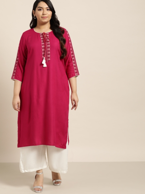 

Sztori Women Plus Size Magenta Solid Straight Fit Kurta