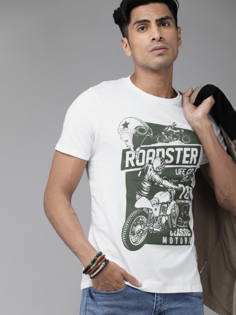 

Roadster Men White Printed Round Neck T-shirt