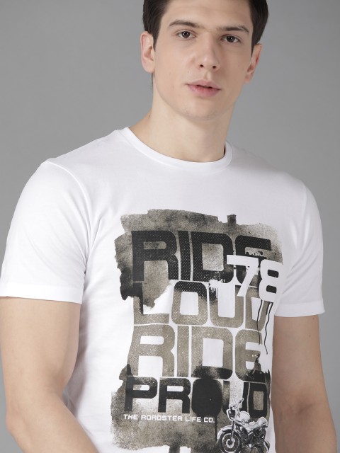 

Roadster Men White & Grey Printed Round Neck T-shirt