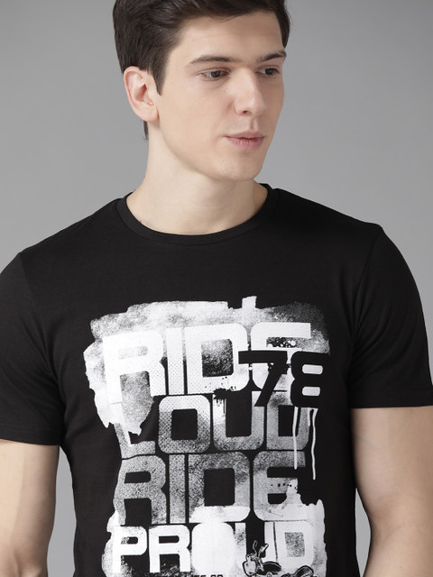 

Roadster Men Black & White Printed Round Neck T-shirt