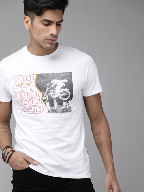 

Roadster Men White Printed Round Neck T-shirt