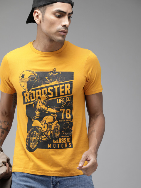 

Roadster Men Yellow Printed Round Neck T-shirt