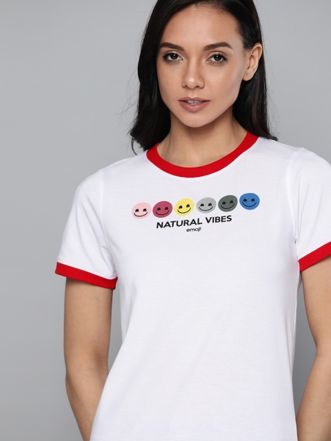 

Kook N Keech Emoji Women White Printed Round Neck T-shirt