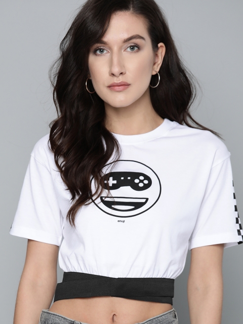 

Kook N Keech Emoji Women White & Black Printed Crop Top