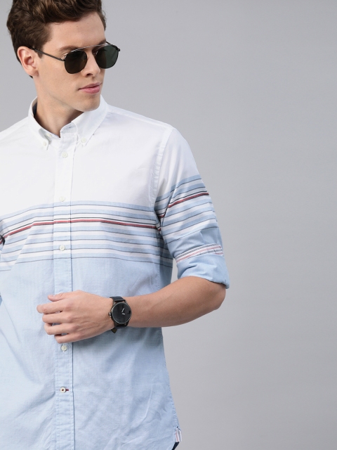 

Tommy Hilfiger Men White & Blue Regular Fit Striped Casual Shirt