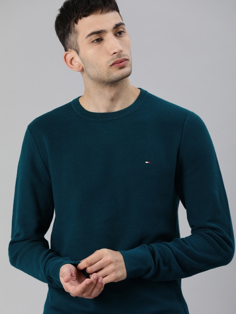

Tommy Hilfiger Men Navy Blue Self Design Pullover Sweater