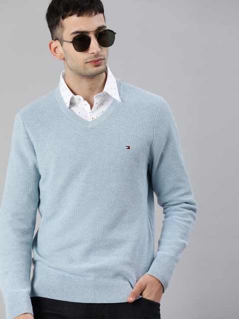 

Tommy Hilfiger Men Blue Self Design Pullover Sweater
