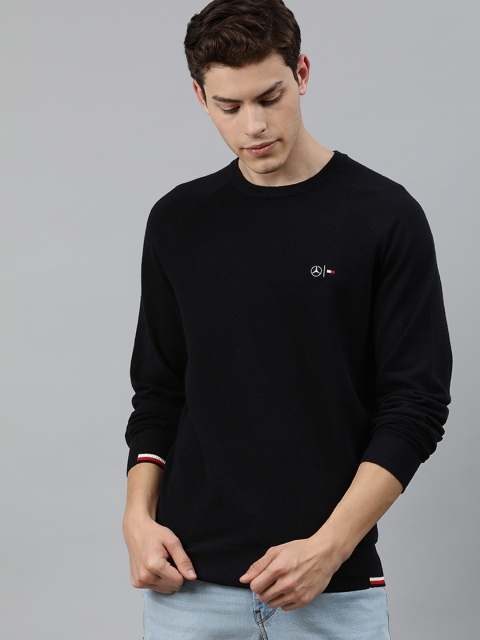

Tommy Hilfiger Men Navy Blue Solid MB Engineered Pullover Sweater with Embroidery