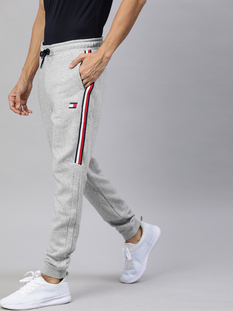 

Tommy Hilfiger Men Grey Solid Straight Fit Joggers with Side Stripe
