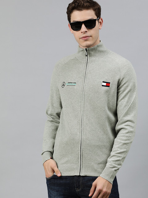

Tommy Hilfiger Men Grey Solid MB Engineered Front-Open Sweater with Embroidery