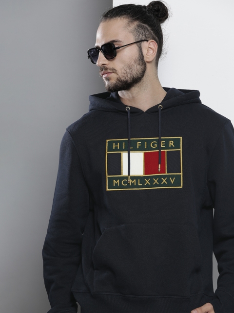 

Tommy Hilfiger Men Navy Blue Embroidered Hooded Sweatshirt