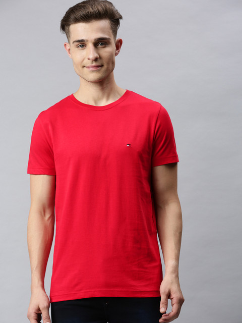 

Tommy Hilfiger Men Red Solid Round Neck Pure Cotton T-shirt