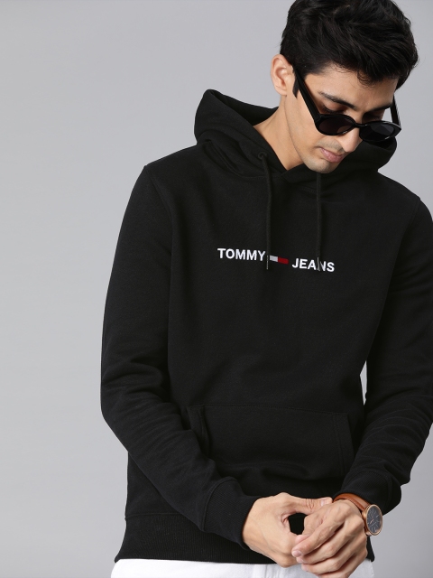 

Tommy Hilfiger Men Black Solid Hooded Sweatshirt with Embroidered Detail