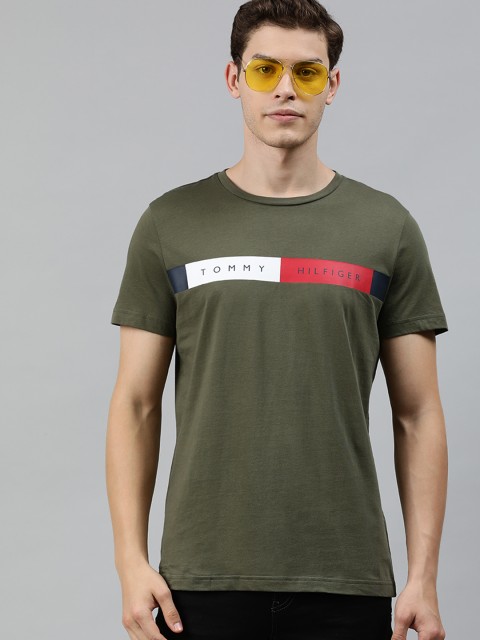 

Tommy Hilfiger Men Olive Green Printed Round Neck T-shirt
