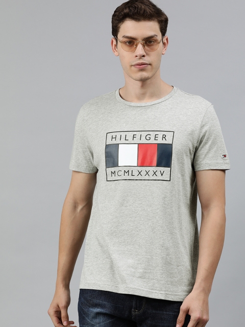 

Tommy Hilfiger Men Grey Melange Printed Round Neck T-shirt