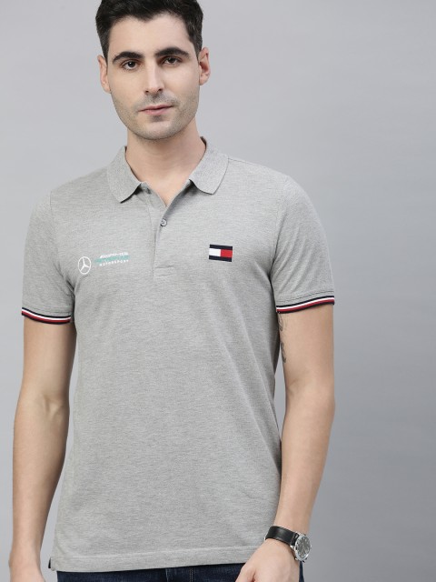 

Tommy Hilfiger Men Grey Solid Polo Collar T-shirt