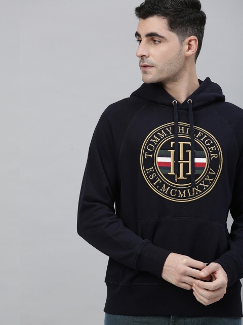 

Tommy Hilfiger Men Navy Blue Embroidered Hooded Sweatshirt