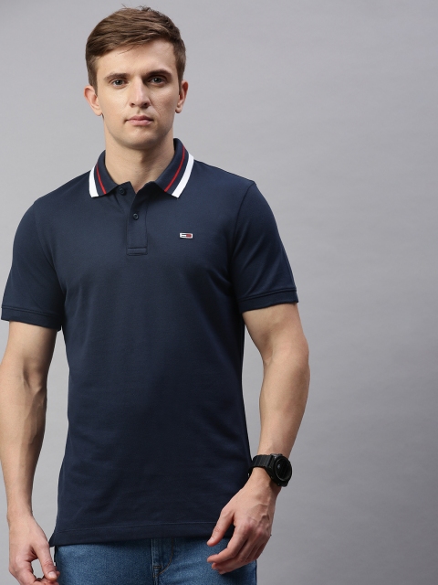 

Tommy Hilfiger Men Navy Blue Solid Polo Collar T-shirt