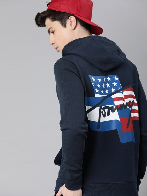 

Tommy Hilfiger Men Navy Blue Back Printed Hooded Sweatshirt