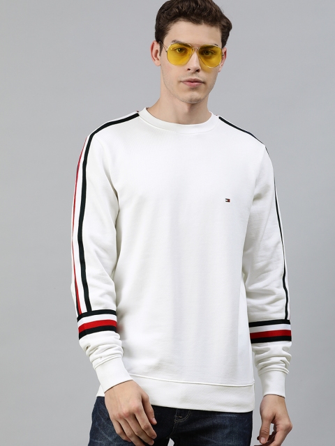 

Tommy Hilfiger Men White Solid Sweatshirt with Taping Detail