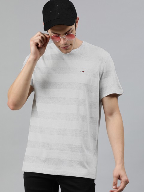 

Tommy Hilfiger Men Grey Striped Round Neck T-shirt