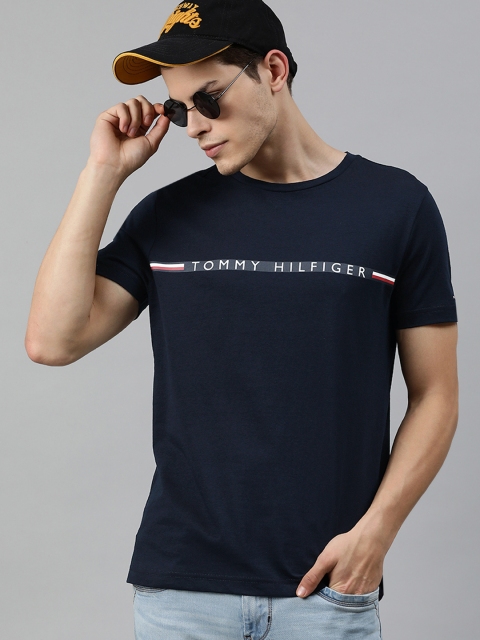 

Tommy Hilfiger Men Navy Blue Brand Logo Printed Round Neck T-shirt