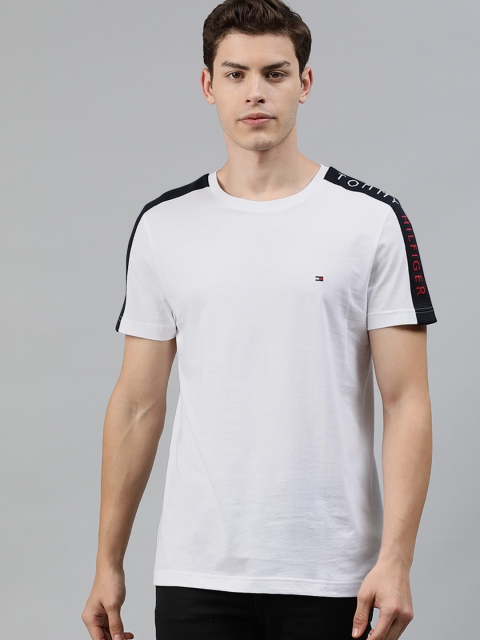 

Tommy Hilfiger Men White Solid Round Neck T-shirt with Side Stripes