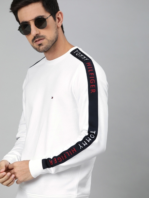 

Tommy Hilfiger Men White Solid Side Striped Sweatshirt