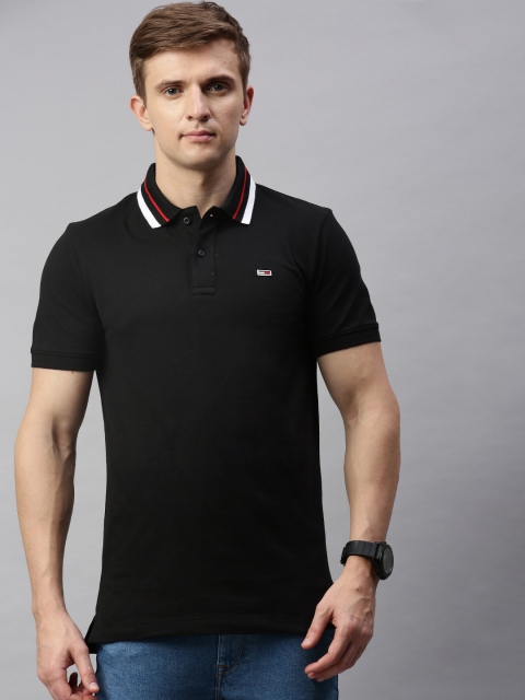 

Tommy Hilfiger Men Black Solid Polo Collar T-shirt