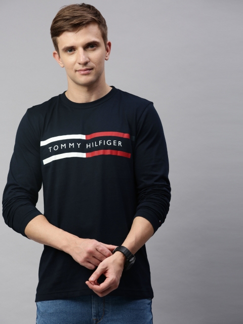 

Tommy Hilfiger Men Navy Blue Printed Round Neck T-shirt