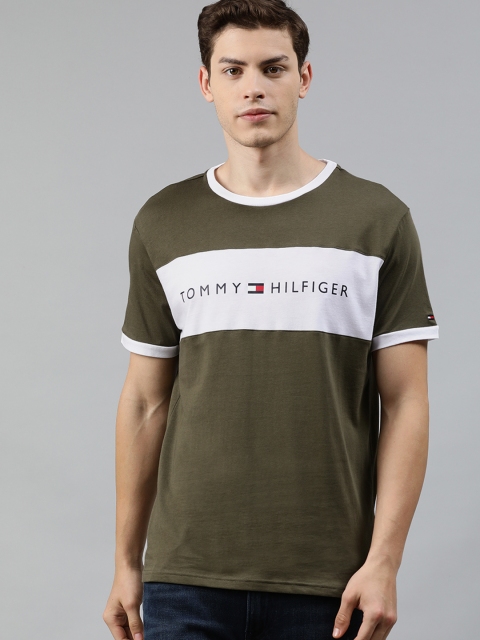 

Tommy Hilfiger Men Olive Brown Printed Round Neck T-shirt