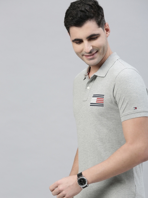 

Tommy Hilfiger Men Grey Printed Polo Collar T-shirt