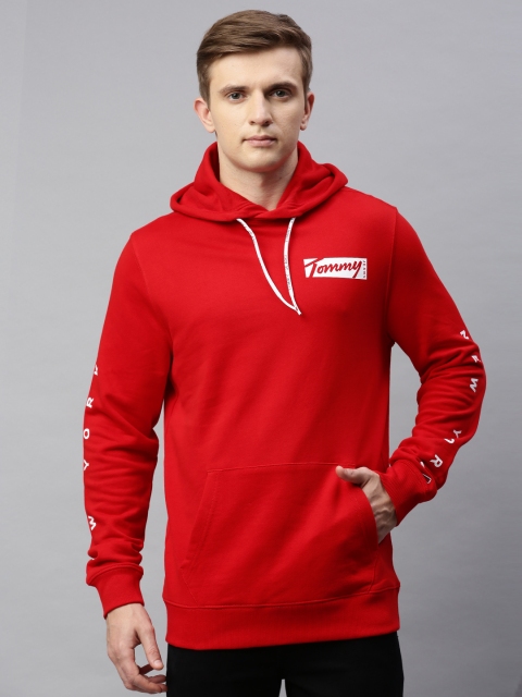 

Tommy Hilfiger Men Red Solid Hooded Sweatshirt