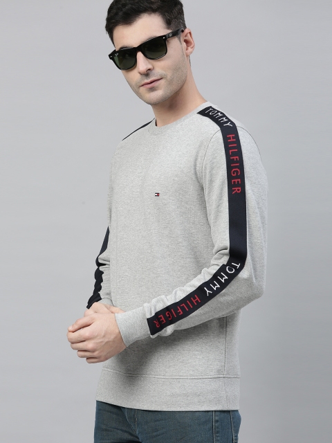 

Tommy Hilfiger Men Grey Melange Solid Sweatshirt with Side Stripes
