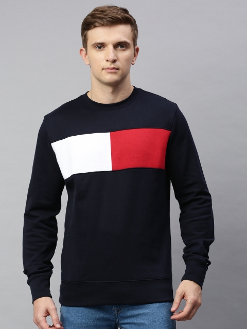 

Tommy Hilfiger Men Navy Blue & White Colourblocked Sweatshirt