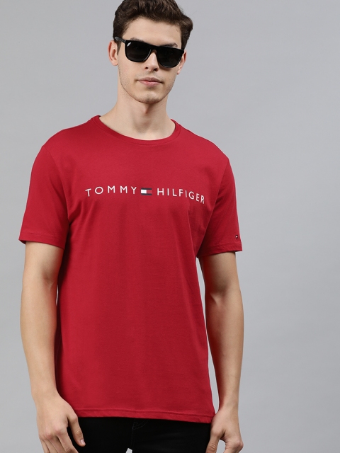 

Tommy Hilfiger Men Red Printed Round Neck Pure Cotton T-shirt